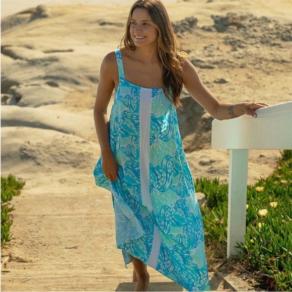 Lilibridge Blue Tropics Midi Dress | Color: Blue | Size: M | - Picture 3 of 10